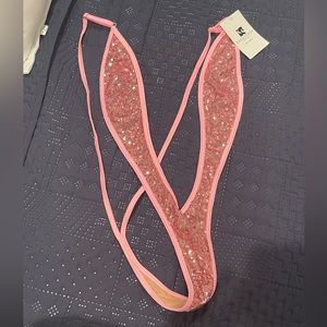 Kandyshop bikinis USA made pink sequin “Y” suit!!